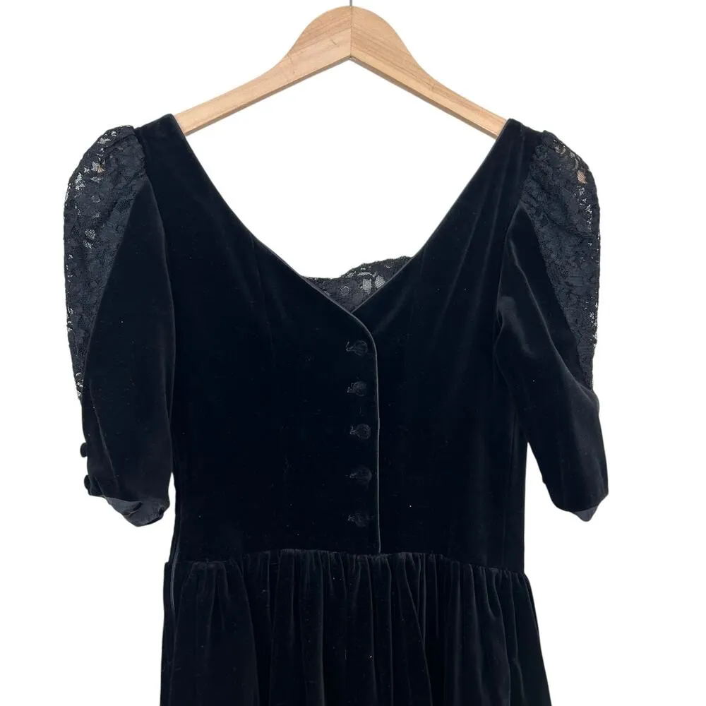 Vintage 80s Laura Ashley Black Velvet Dress Sz 10 - Image 8
