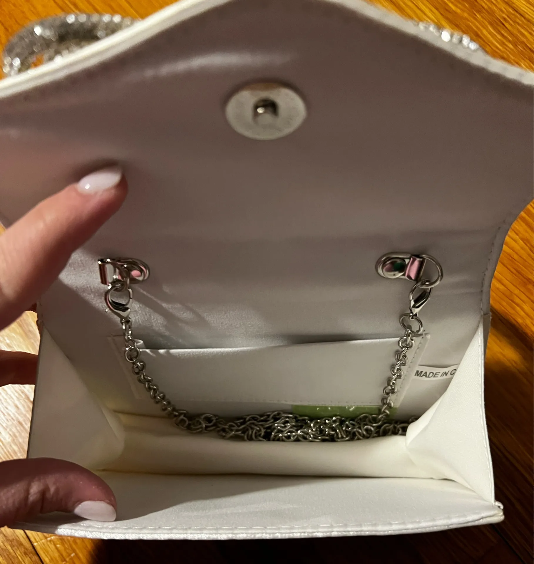 Champagne Satin Bow Clutch Silver - Image 4