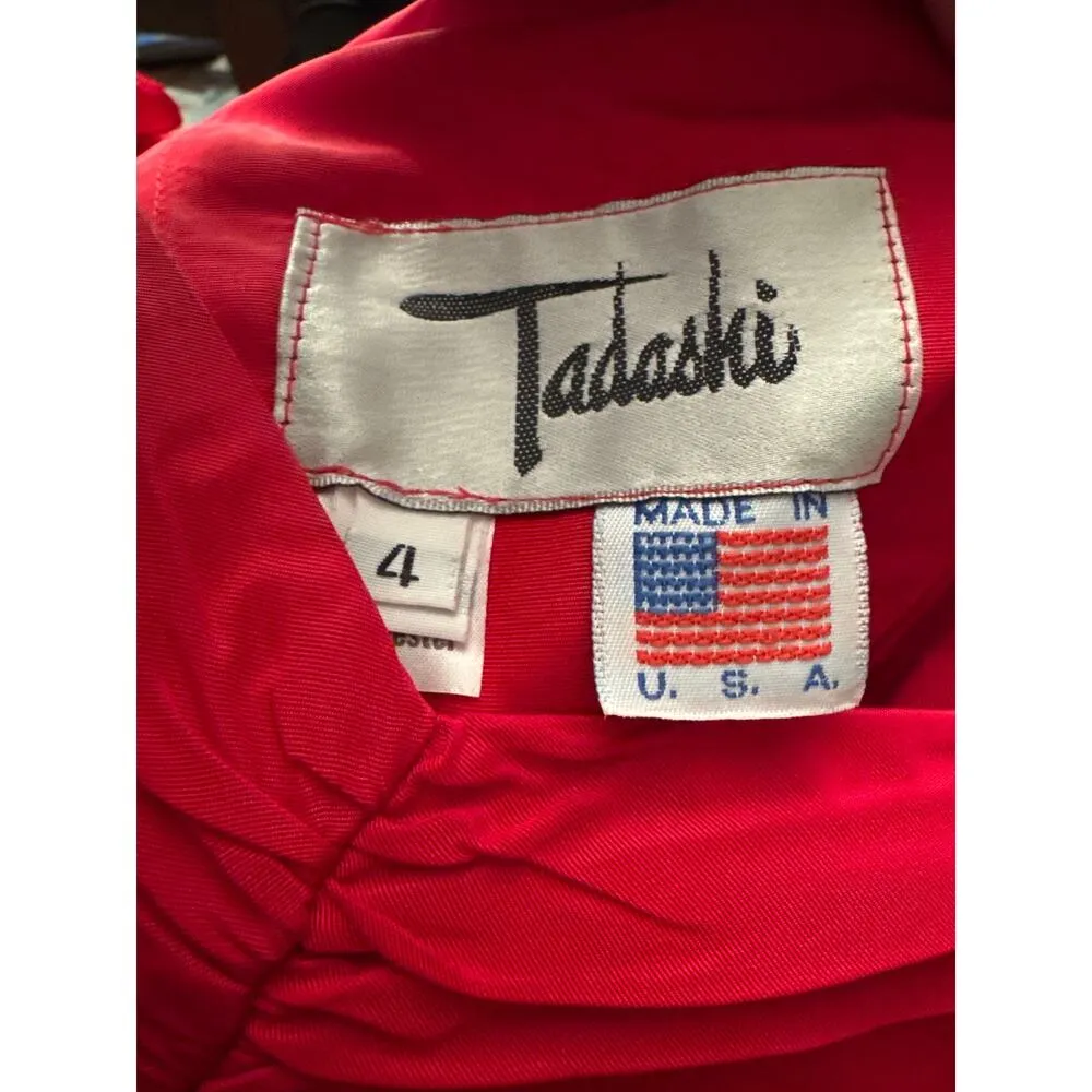 Vintage 80s Tadashi Red Taffeta Pleated Puff Sleeve Cocktail Dress size 2-4 - Image 12