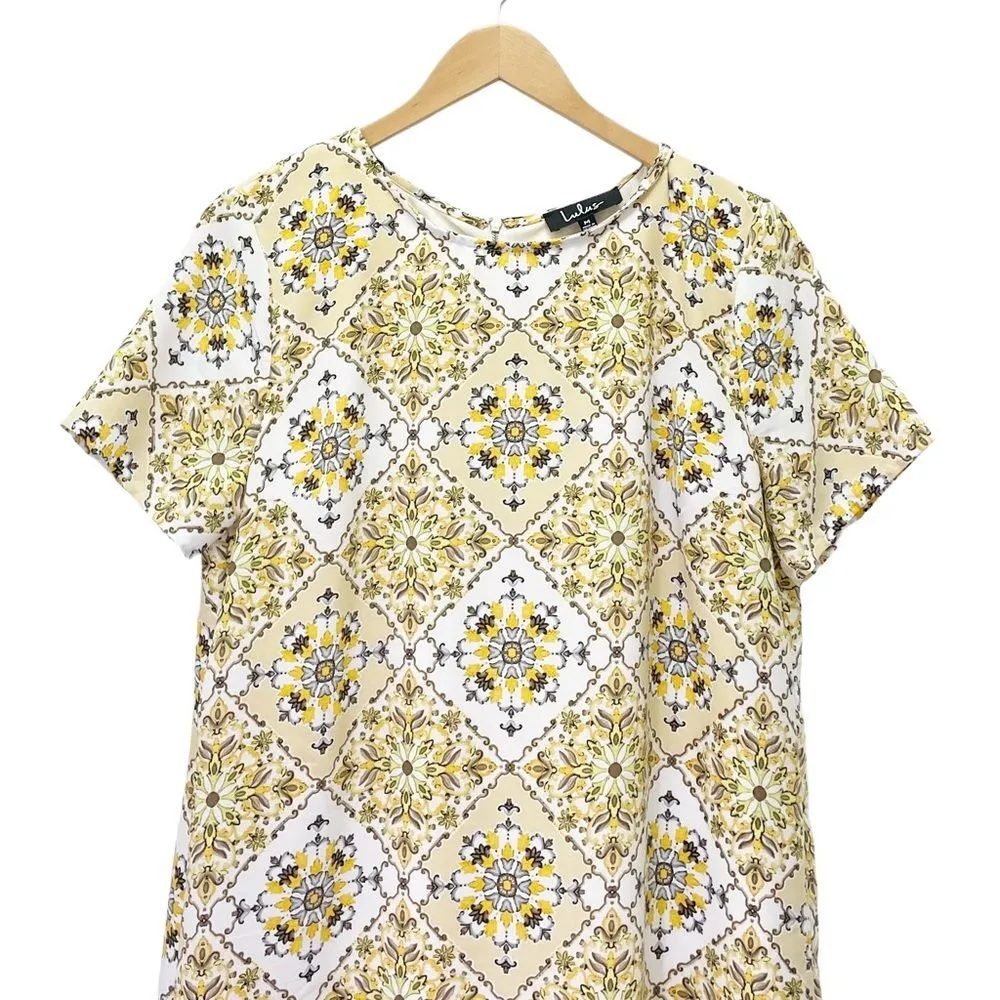 Lulus Dandy Lion Yellow White Tile Print Mini Shift Dress Women’s Size Medium - Image 5