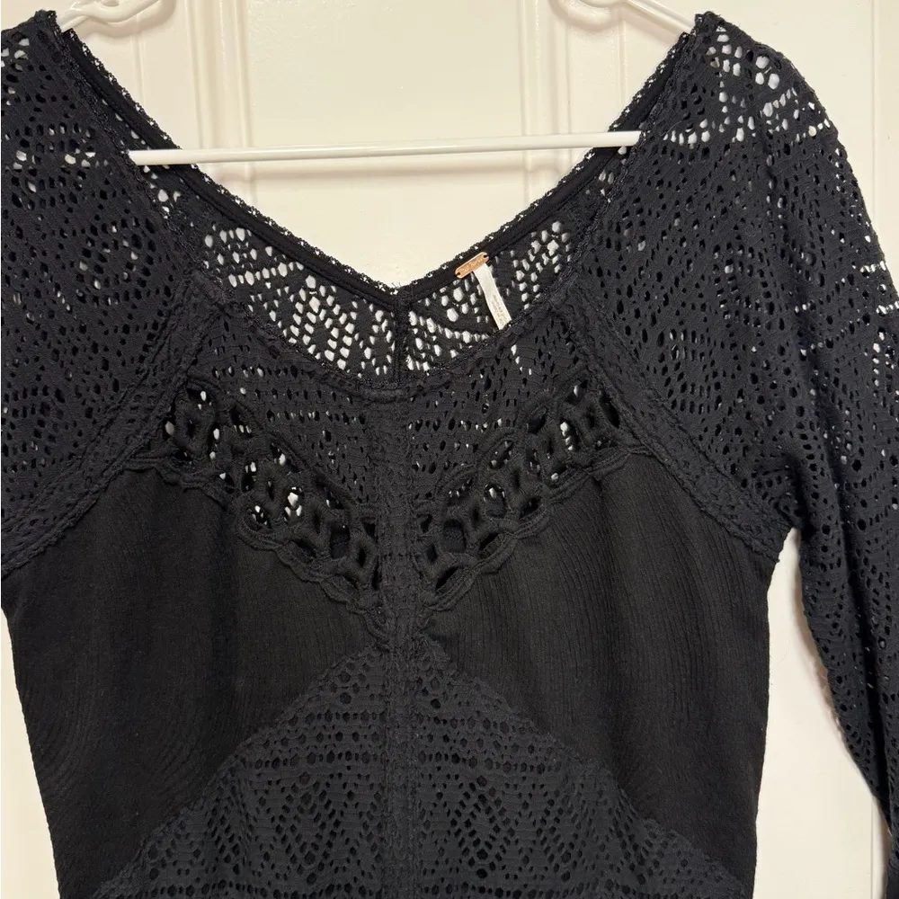 Free People City Girl Boho Dress Crochet Witchy Whimsigoth Fairy Grunge Large - Image 5