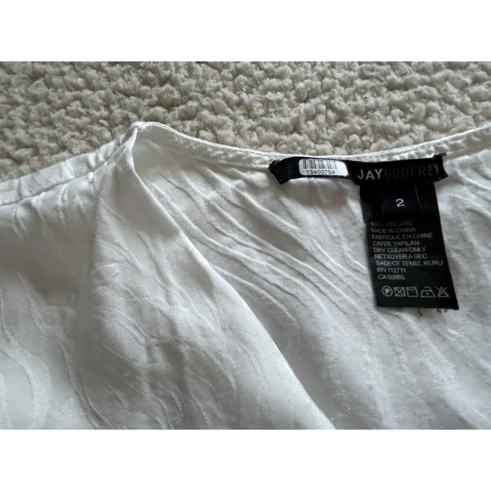 Jay Godfrey Hannah Wrap Top V-Neck Long Sleeve Jacquard Tie Front White Size 2 - Image 3