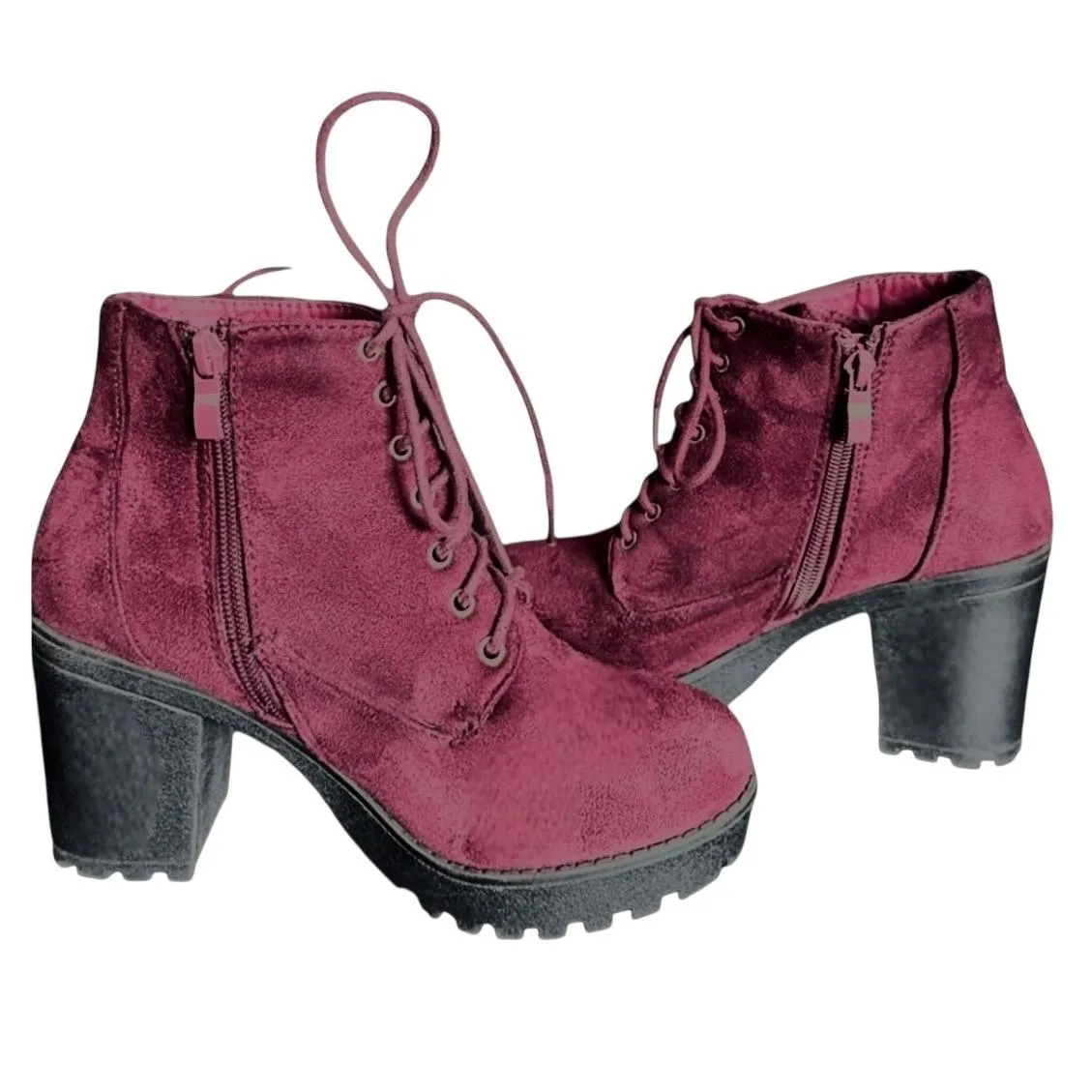 NWT TOP MODA Womens Ankle Boots Burgandy Faux Leather Lace Up Side Zip Heel - Image 4