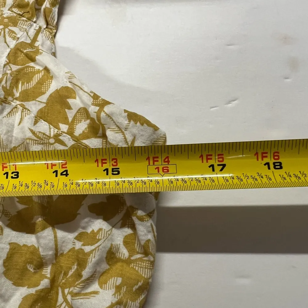 Kori America floral cream mustard wood buttons ruffle tank dress lined festival - Image 9