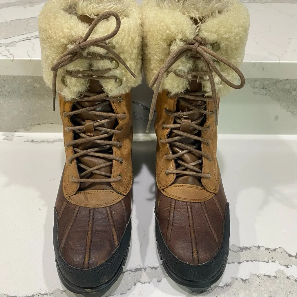 Ralph Lauren Quinta fur midi boot winter waterproof rubber duck leather boot 9 - Image 5