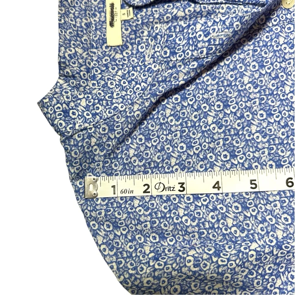 Blue Floral Casual 1/2 Button Down Top Shirt Blouse Small - Image 8