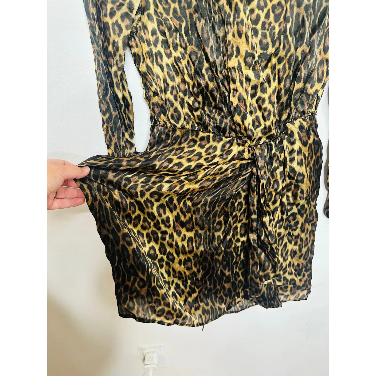 THE KOOPLES Brown Leopard Printed 100% Silk Crewneck Robe Dress size 1 Small - Image 9
