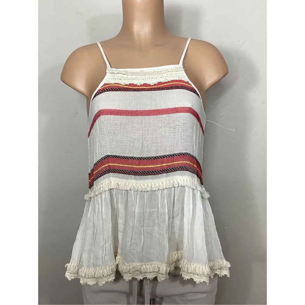 New. Anthropologie RAGA stripe gauze top with fringe trim. Small. Retails $142 - Image 3