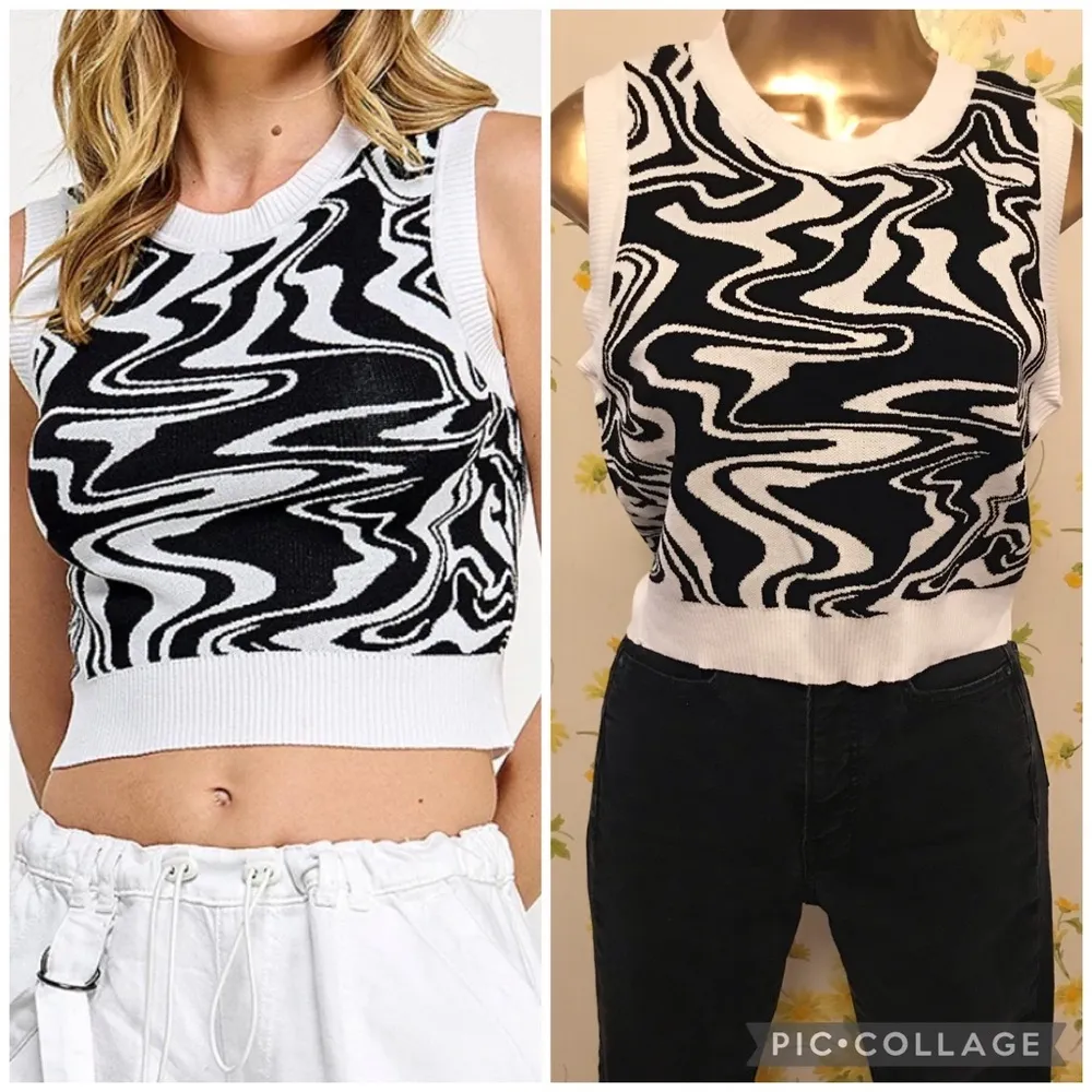 Sleeveless knitted tops white and black size L - Image 12