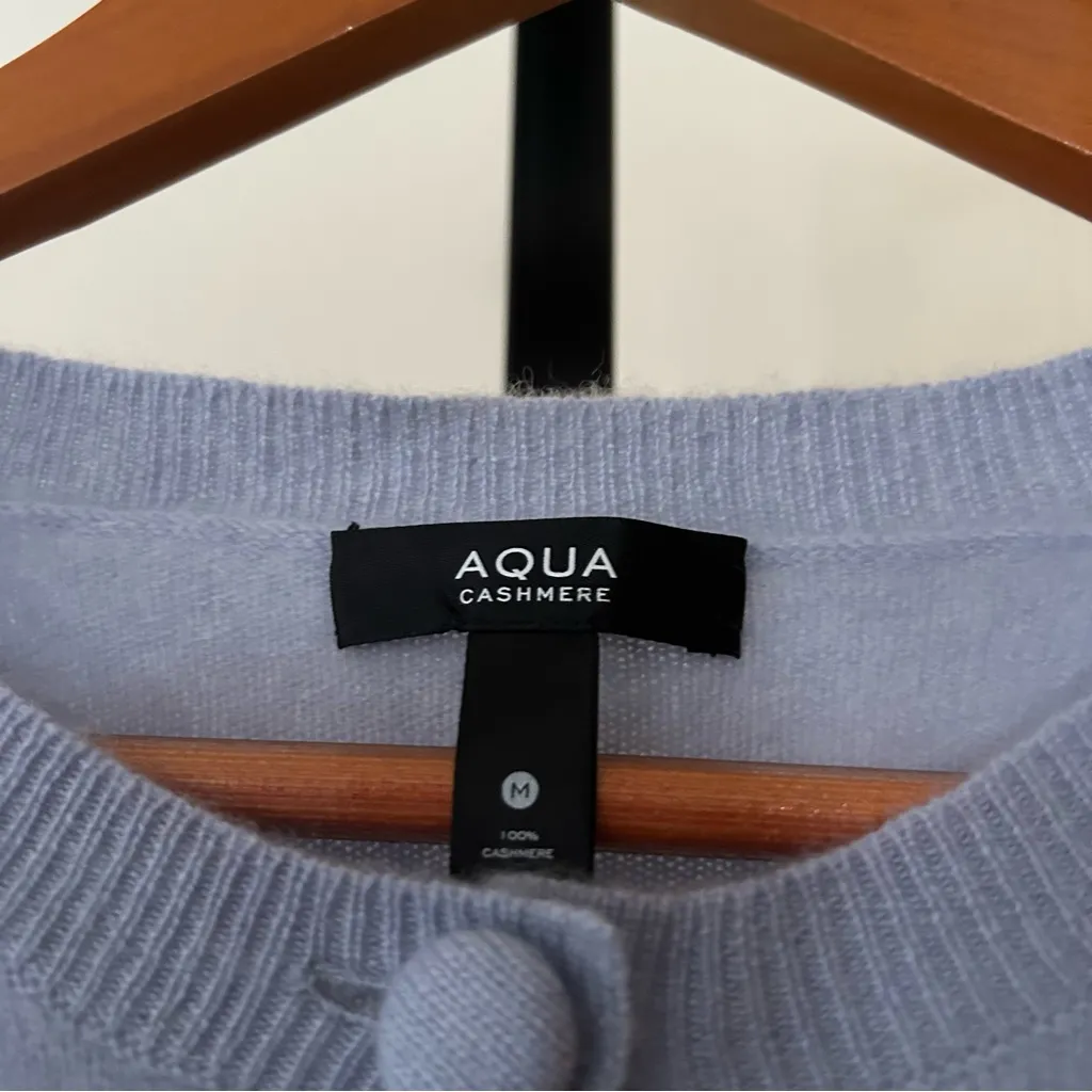 Aqua 100% Cashmere Cardigan Sweater Crewneck Button Front Baby Blue $188 Size M - Image 3