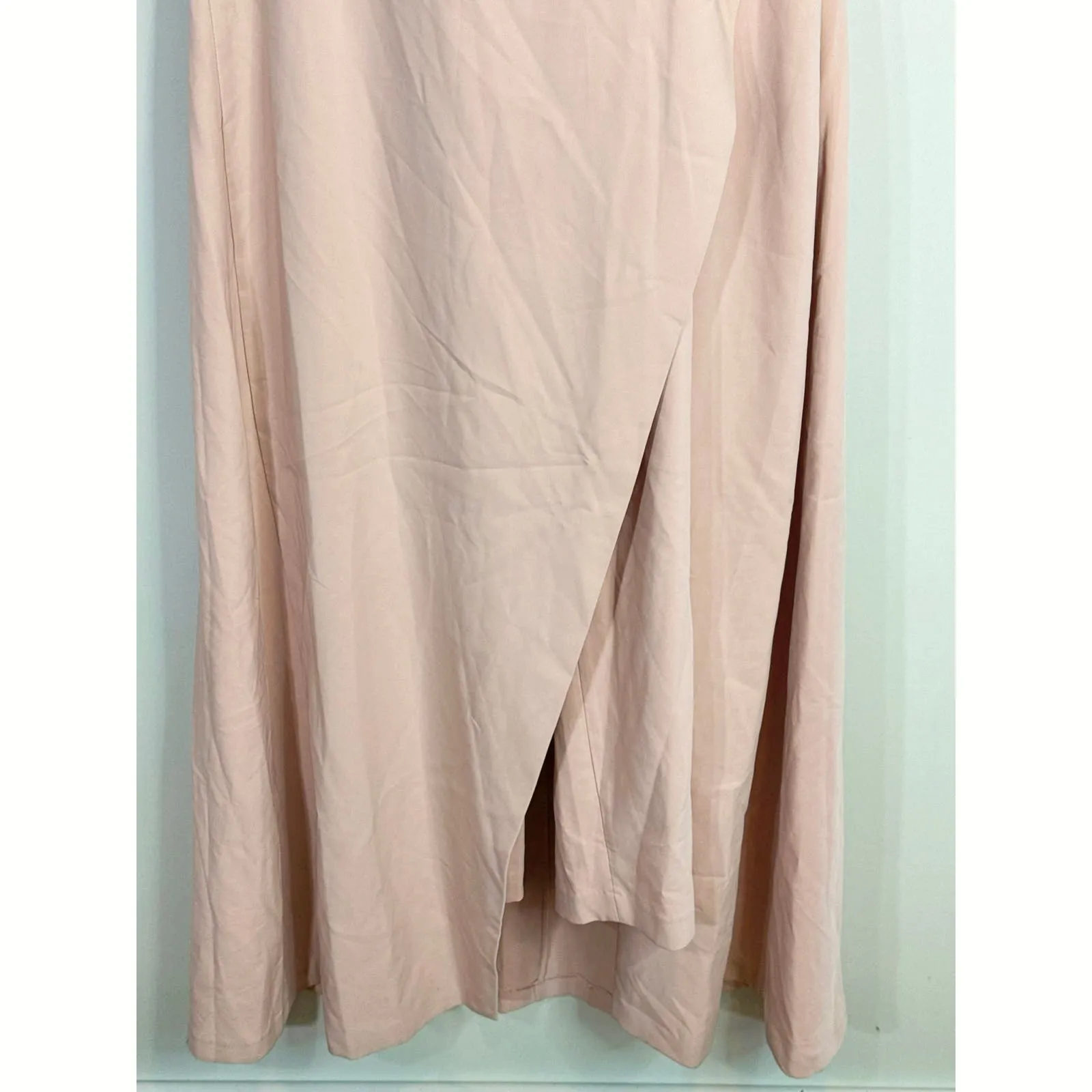 Kay Unger Pale Blush Bigou Shoulder Draped Jumpsuit Dress Stretch Crepe Size 12 Pink - Image 4