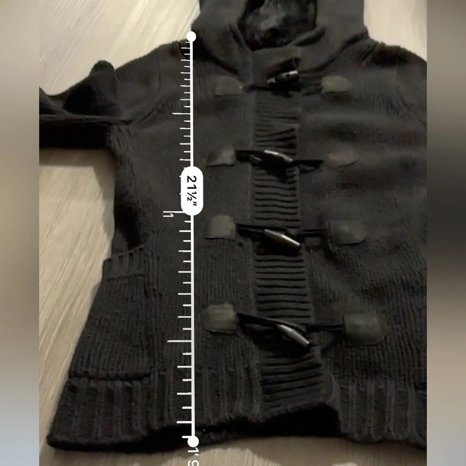 Theory Wool Cashmere Rabbit‎ Fur Black Knit Toggle Front Sweater Cardigan Sz XS - Image 10