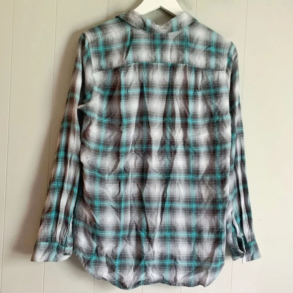 EDDIE BAUER Fremont Button Front Plaid Flannel Tunic Shirt M - Image 2