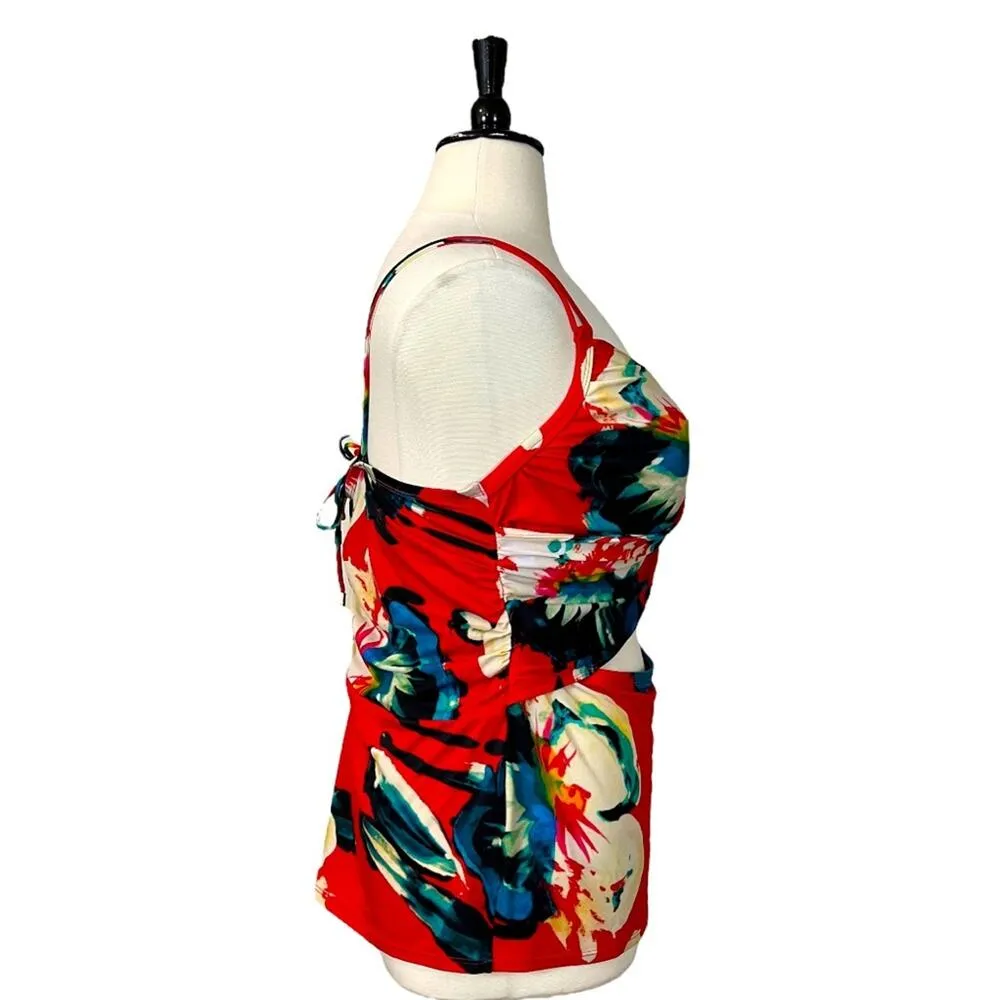 Lela Rose Women's Swim Tank Top Red Black Abstract Floral Size 42DDD - Image 3