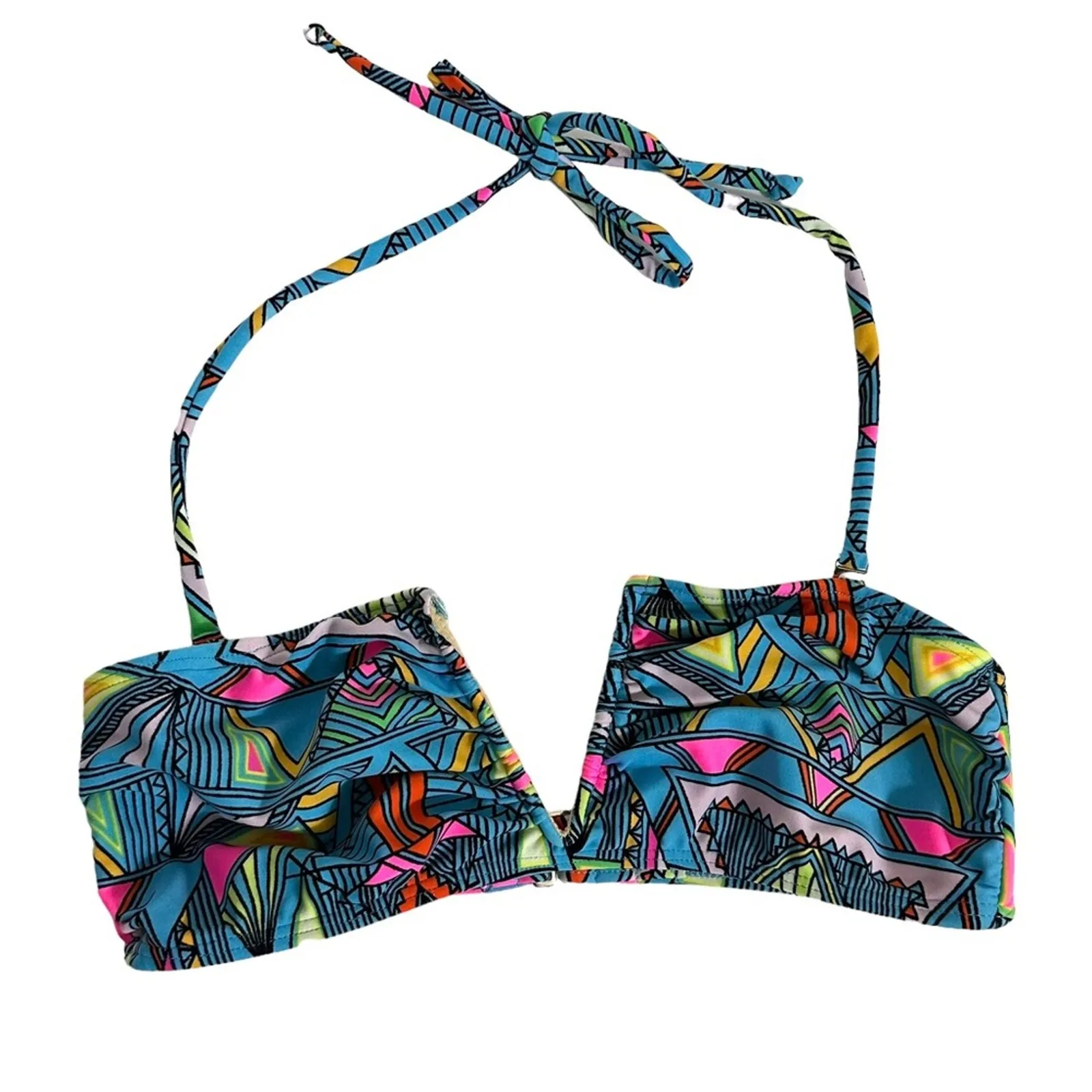 Mara Hoffman XS Bikini Top Deep V Removable Halter Tie Bandeau Blue Floral - Image 3