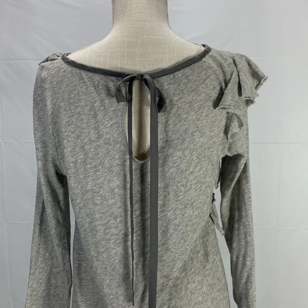 Vintage Y2K Gray Silk Trim Ruffle Mini Dress Tunic Size Large - Image 9