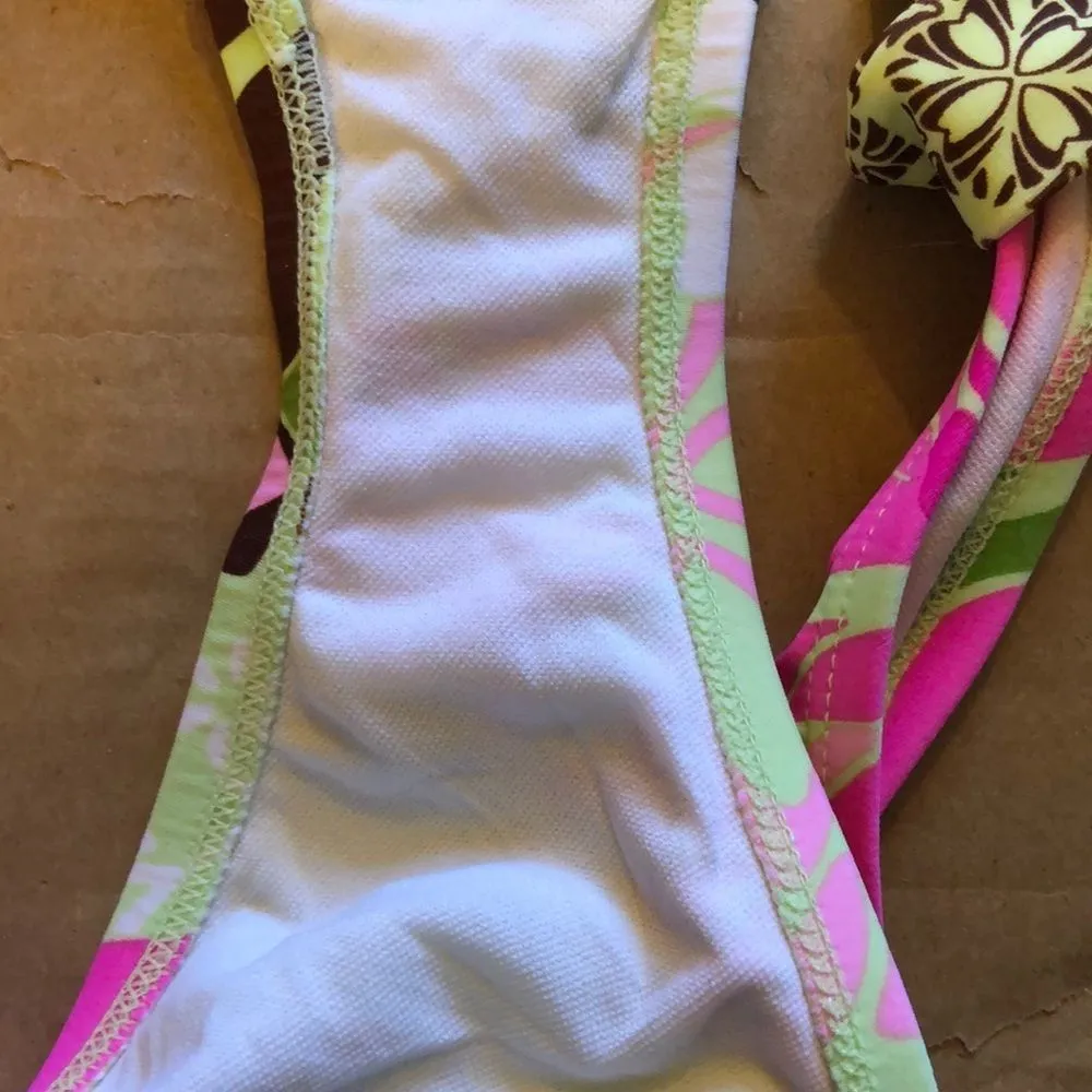 OP Pink Tropical Print Bikini Bottom Side … - Image 7