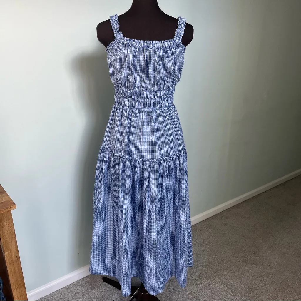 Tuckernuck Women’s Blue & White Gingham Seersucker Landis Midi Dress Size XS - Image 7