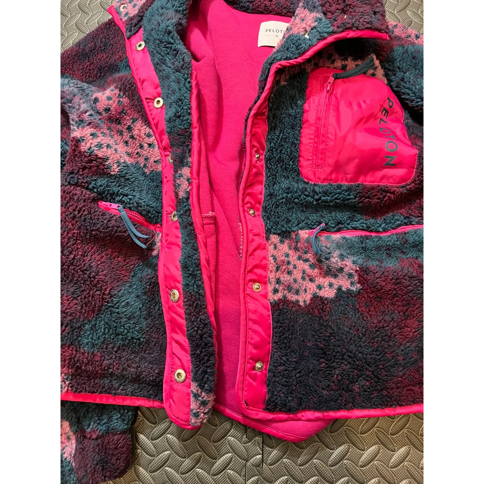 Peloton Sherpa Pink Zip Teddy Fleece‎ Womens Multicolor Jacket Fuzzy Size XL - Image 6