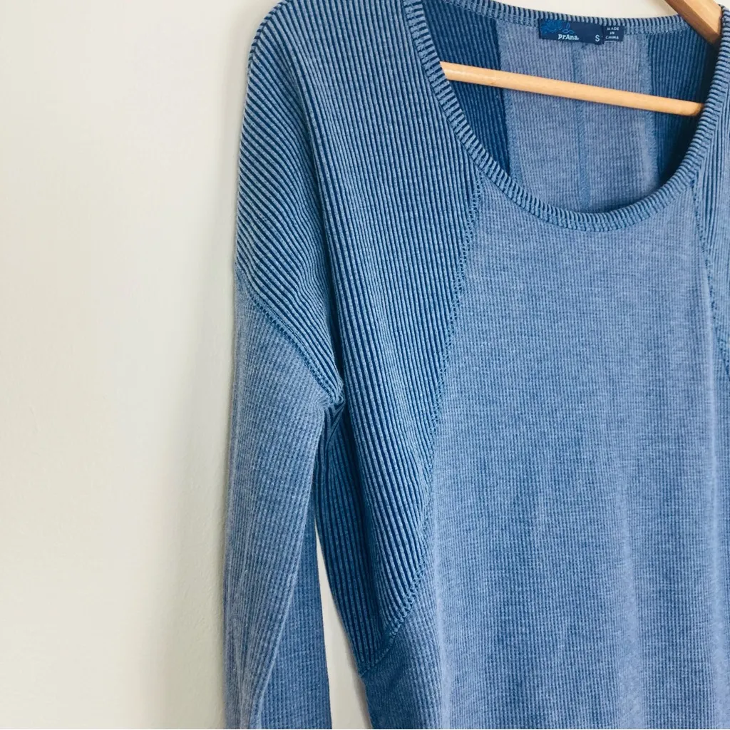 Prana “Remi” dusty blue waffle texture ribbed pullover long sleeve top. Small. - Image 4