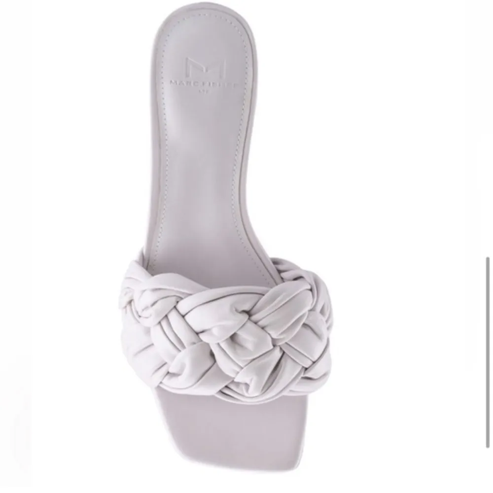 Marc Fisher LTD Leather White/Grey Cerita Slide Heel Sandals Nude Bottom - Image 3