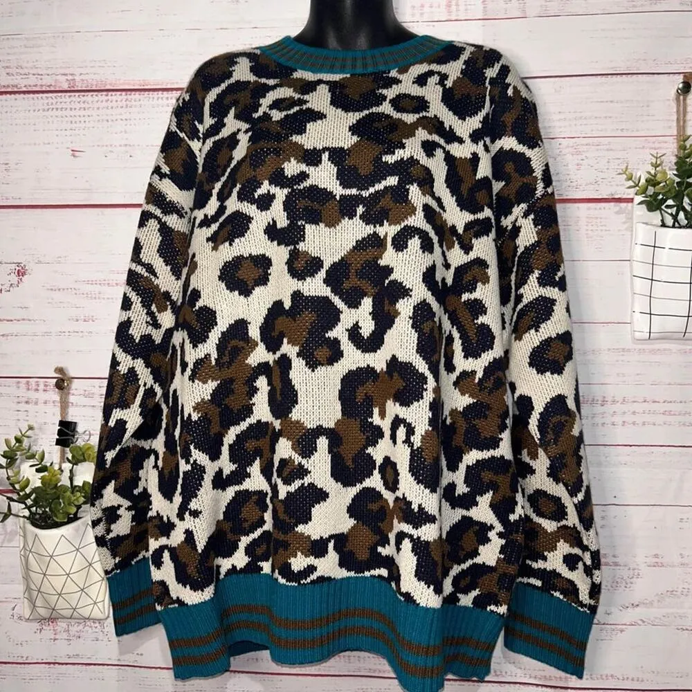 New | Women’s 1x/2x Oddy Boutique Leopard Print Sweater Brown - Image 5