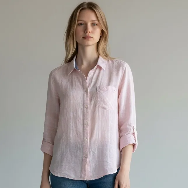 Tommy Hilfiger Pink Textured Button Down Shirt – Women’s Medium - Image 2