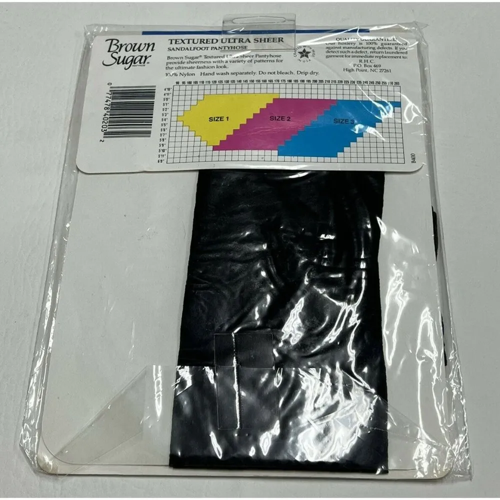 Vtg Brown Sugar Pantyhose Sandalfoot Textured Ultra Sheer Jet Brown Plus Size 3 - Image 2