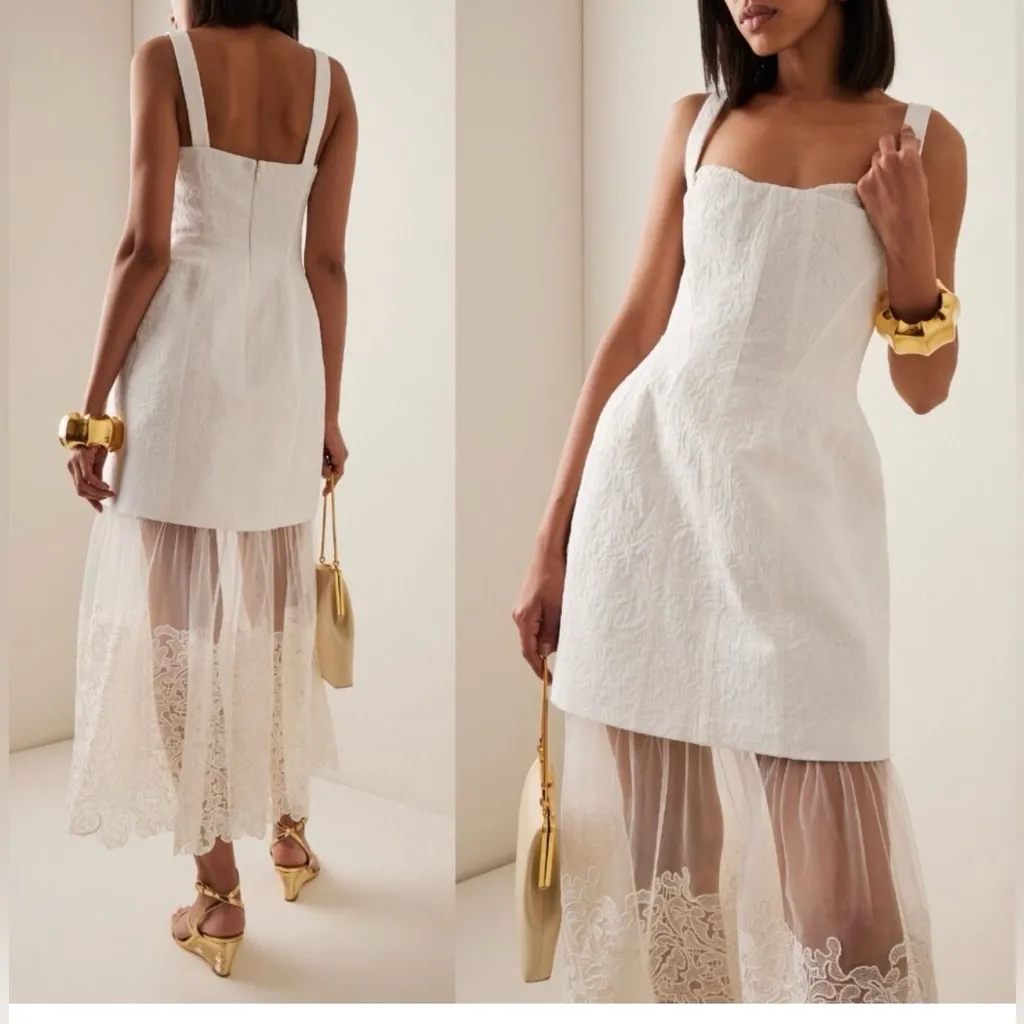 NWT Simkhai Callan Ivory Bustier Jacquard Lace Dress Removable Tulle Hem Sz 12 White - Image 4