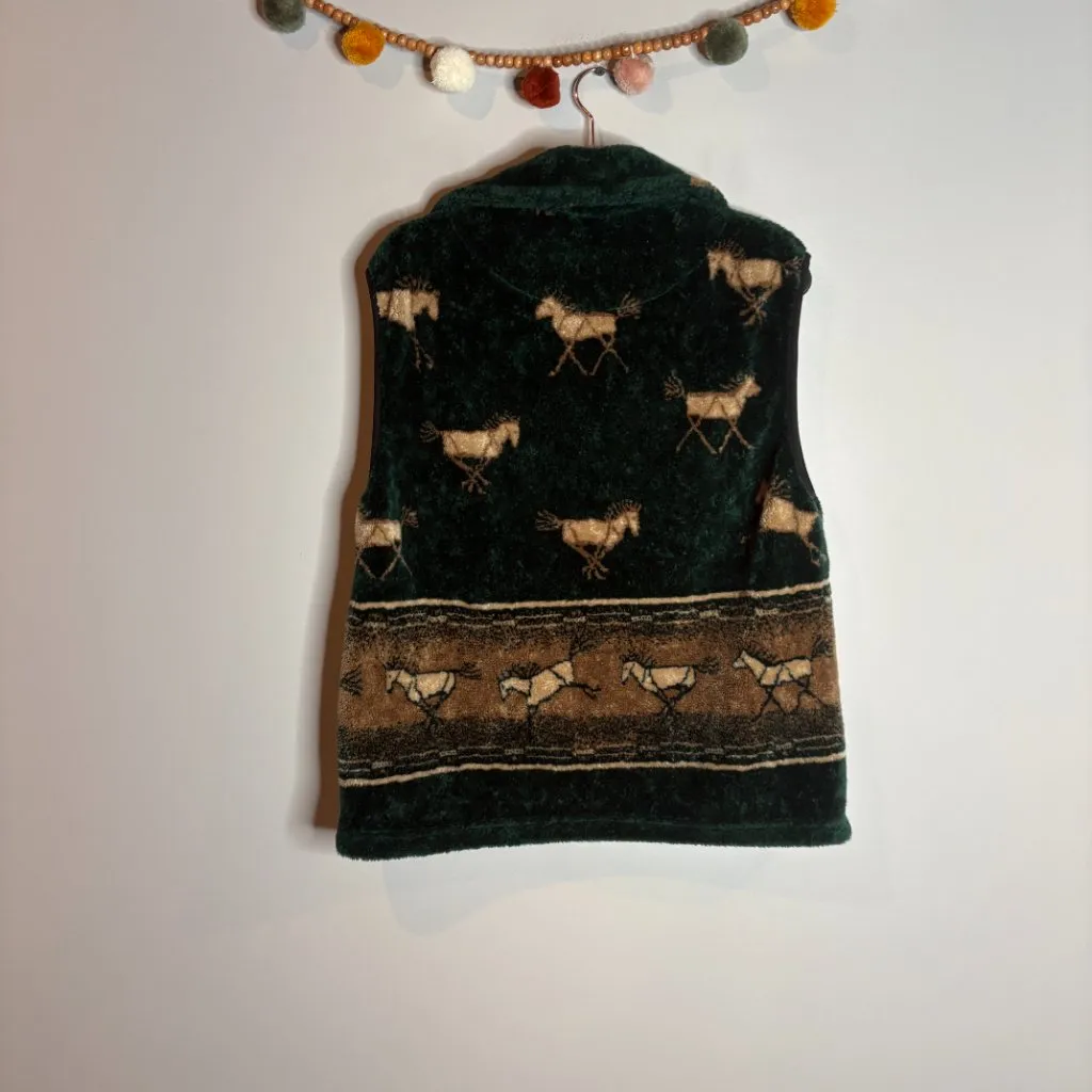 Vtg sherpa fleece Horse zip up vest - Image 4