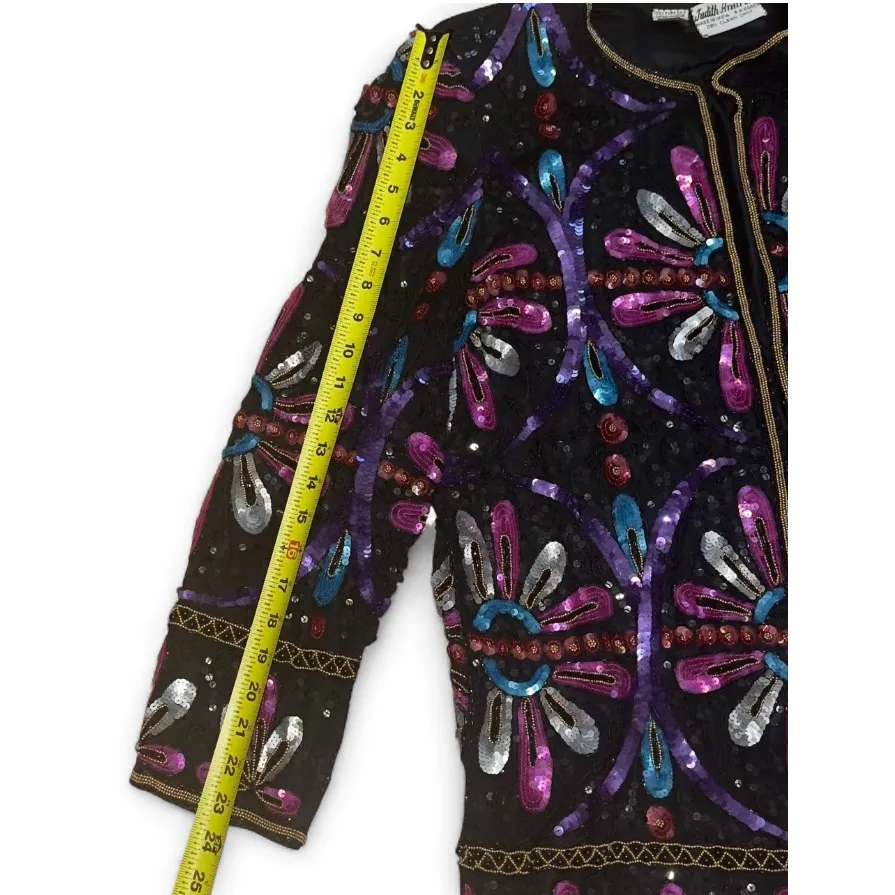 Judith Ann Plus Black Sequin Beaded Jacket 1X Formal Party Evening Coat‎ - Image 7