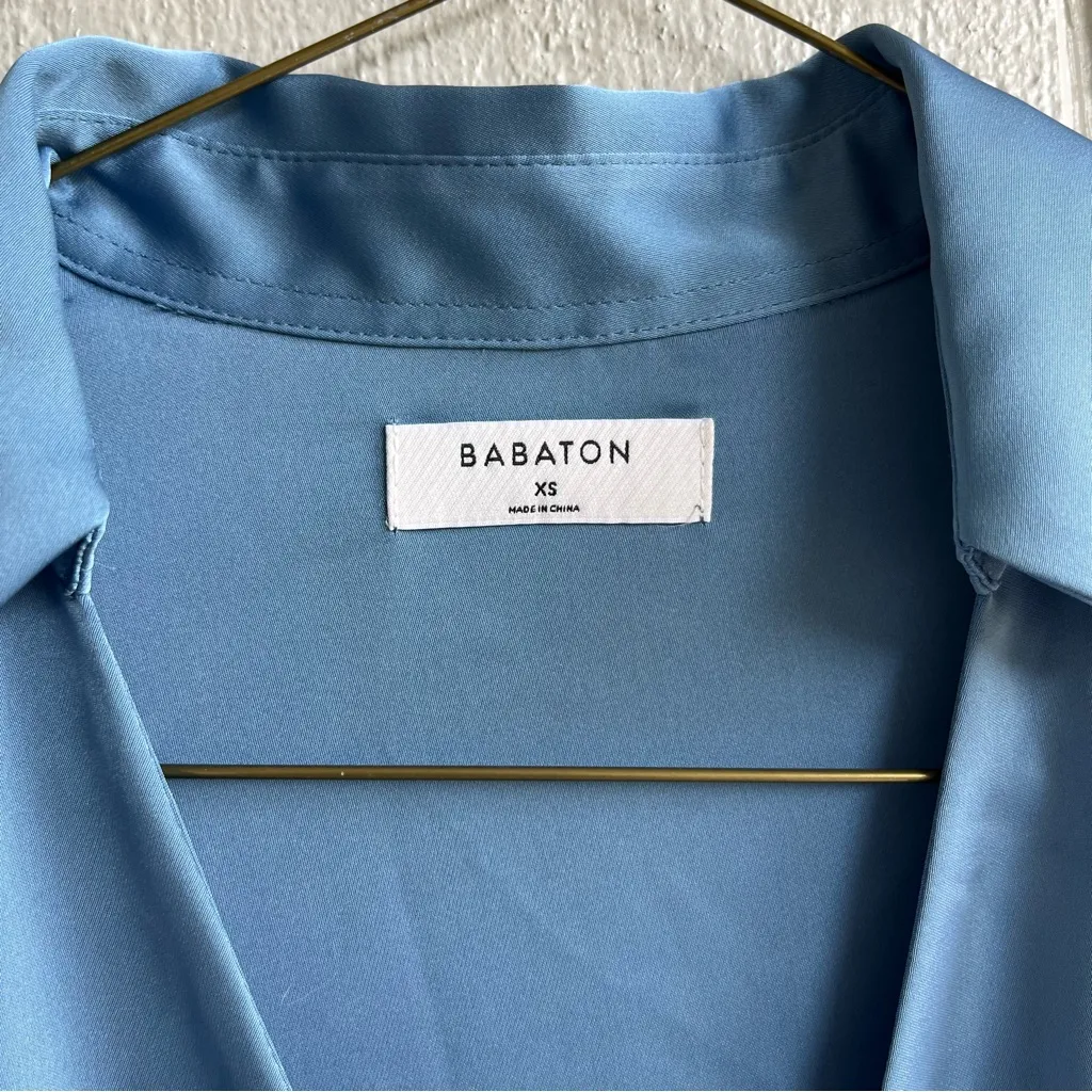 Aritzia Babaton Larchmont Long Sleeve Satin Mini Wrap Dress Baby Blue Size XS - Image 3