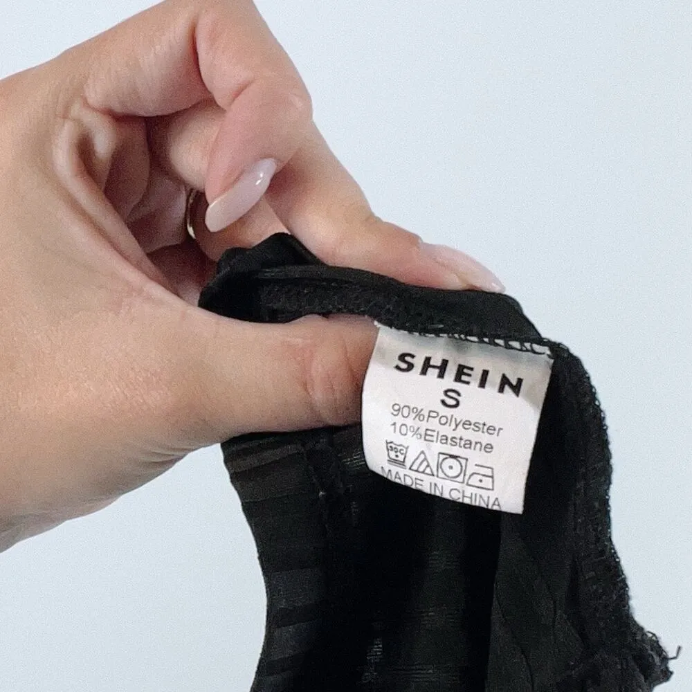 Women's Black Ribbed Jewel Neckline Cut Out Top Size Small - Image 3