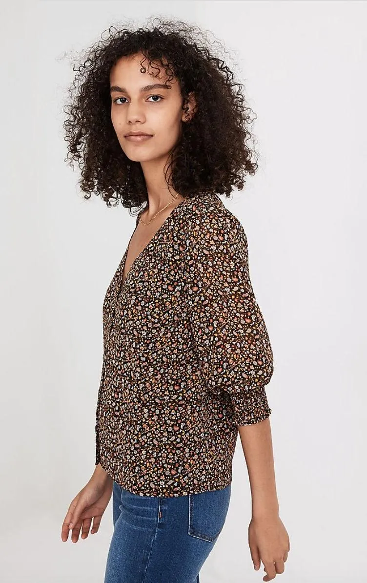 Georgette Smocked-Cuff Button-Front Shirt in Folktale Paisley 00 - Image 2