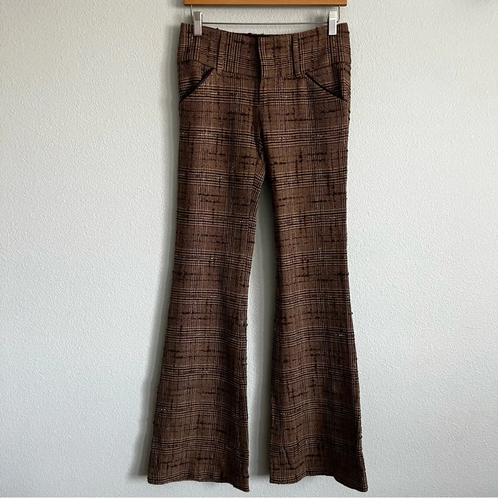 Brown Tweed Plaid Flared Leg Pants. Size 0 - Image 3