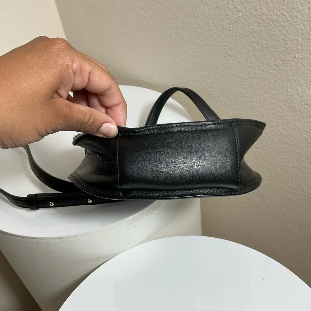 Cuyana Calf Hair Black Leather Crossbody Saddle Bag Gold Accents - Image 5