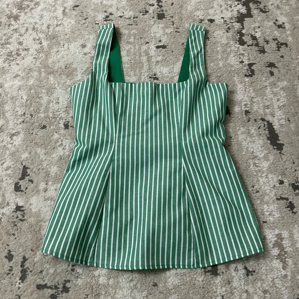 Olivaceous Green & White Striped Sleeveless Top - Image 2