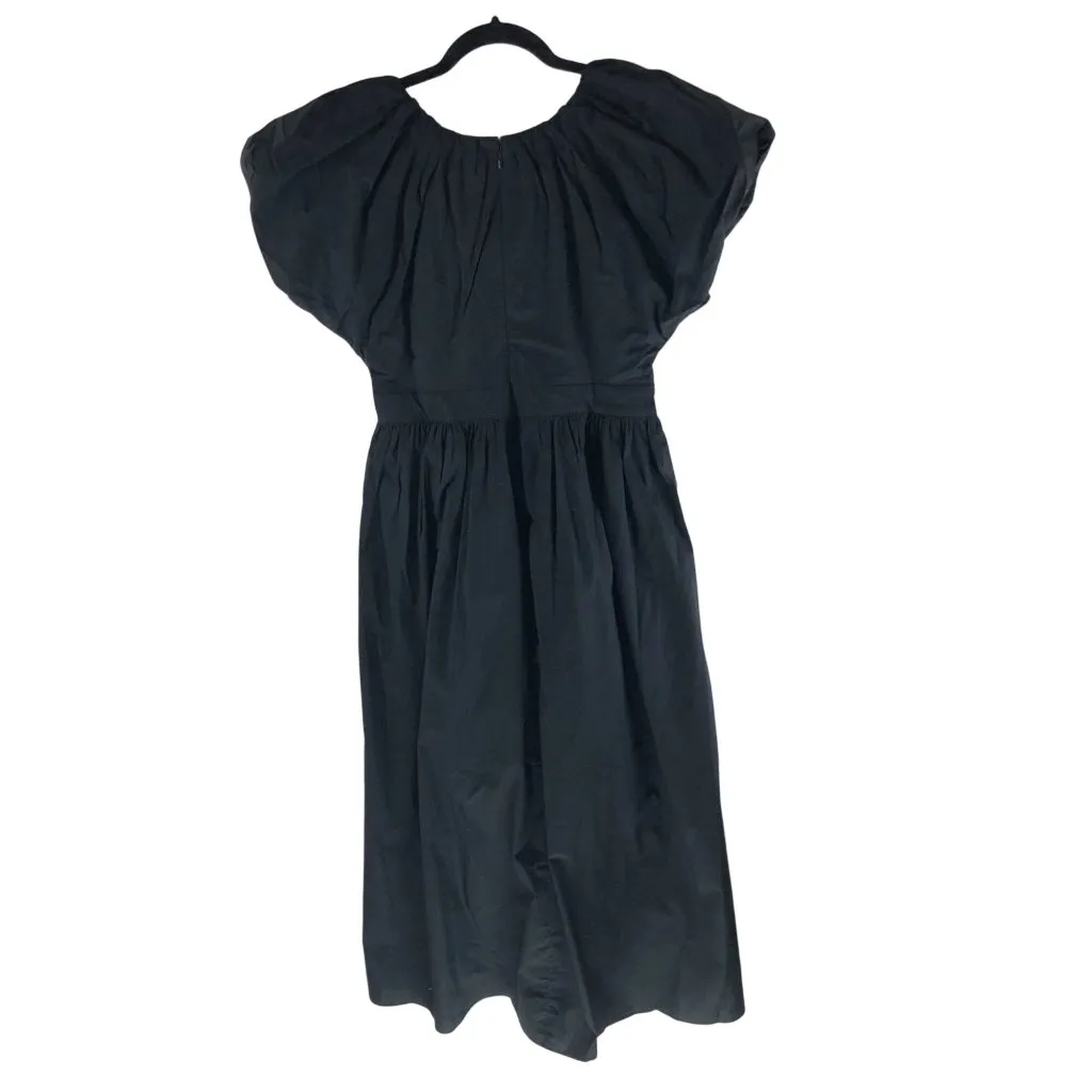 J Crew Collection Cecily Dress In Cotton Poplin Puff Sleeve Midi Pockets Black 8 - Image 4