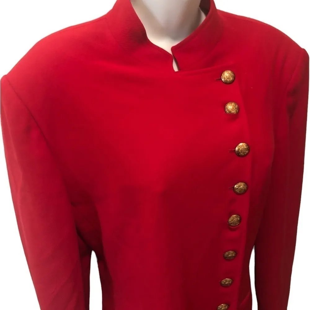 VTG Lauren Ralph Lauren Longline Wool Military Style Red Midi Dress 16 Lined - Image 4