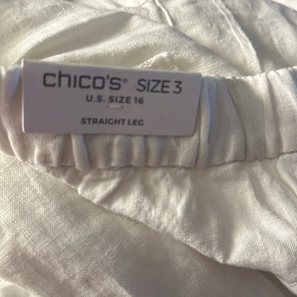 NWT CHICO'S 100% Linen Embroidered Crops Pant - Image 5