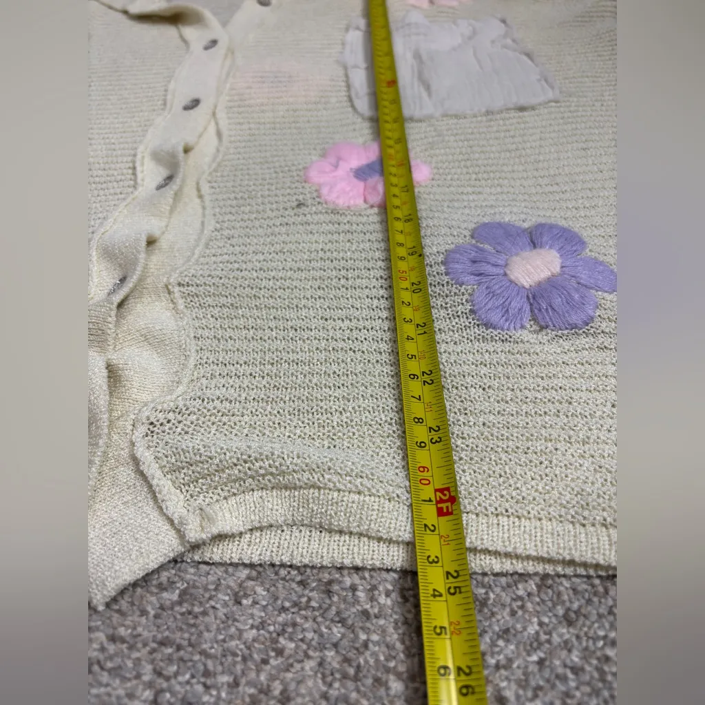 POL Acrylic Boho Bohemian Embroidered Flower Button Up Sweater Cardigan Large - Image 2