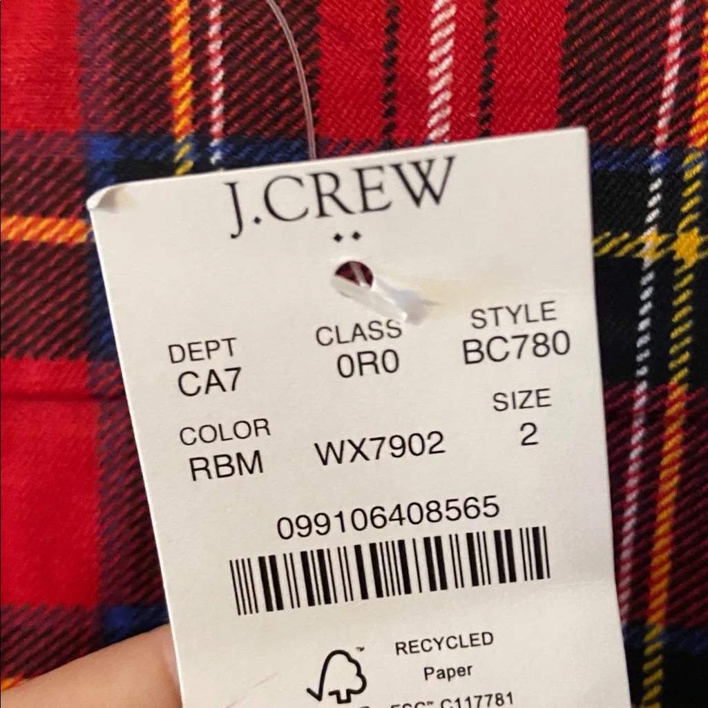 J. Crew Red Plaid Women’s Winnie Dress Pants size 2 brand new inseam 25” - Image 2