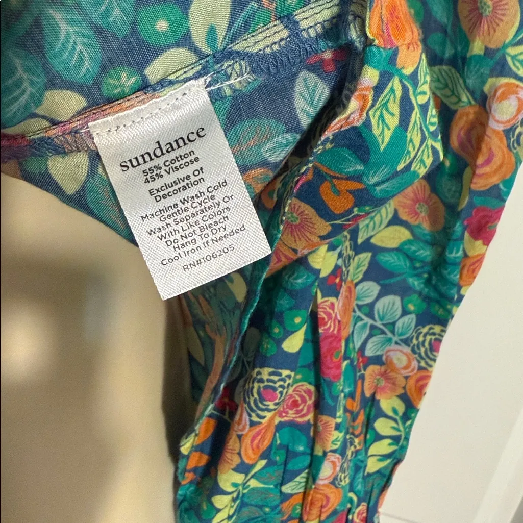 Sundance Rosie Vines Floral Blue Long Sleeve Shirt Feminine Spring XS - Image 4