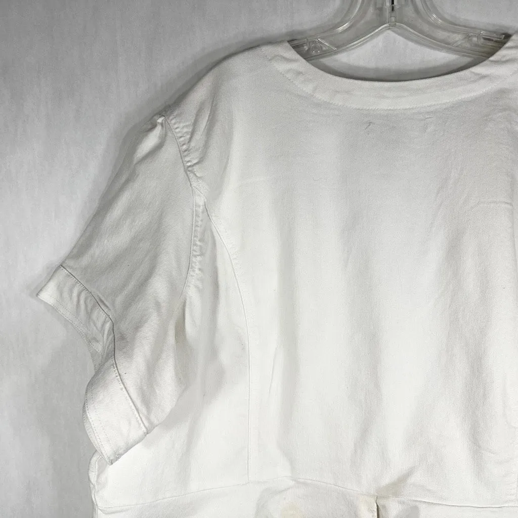 Jessica London Plus Size 28W Denim Top Peplum‎ White Jean Short Sleeve 925 - Image 7