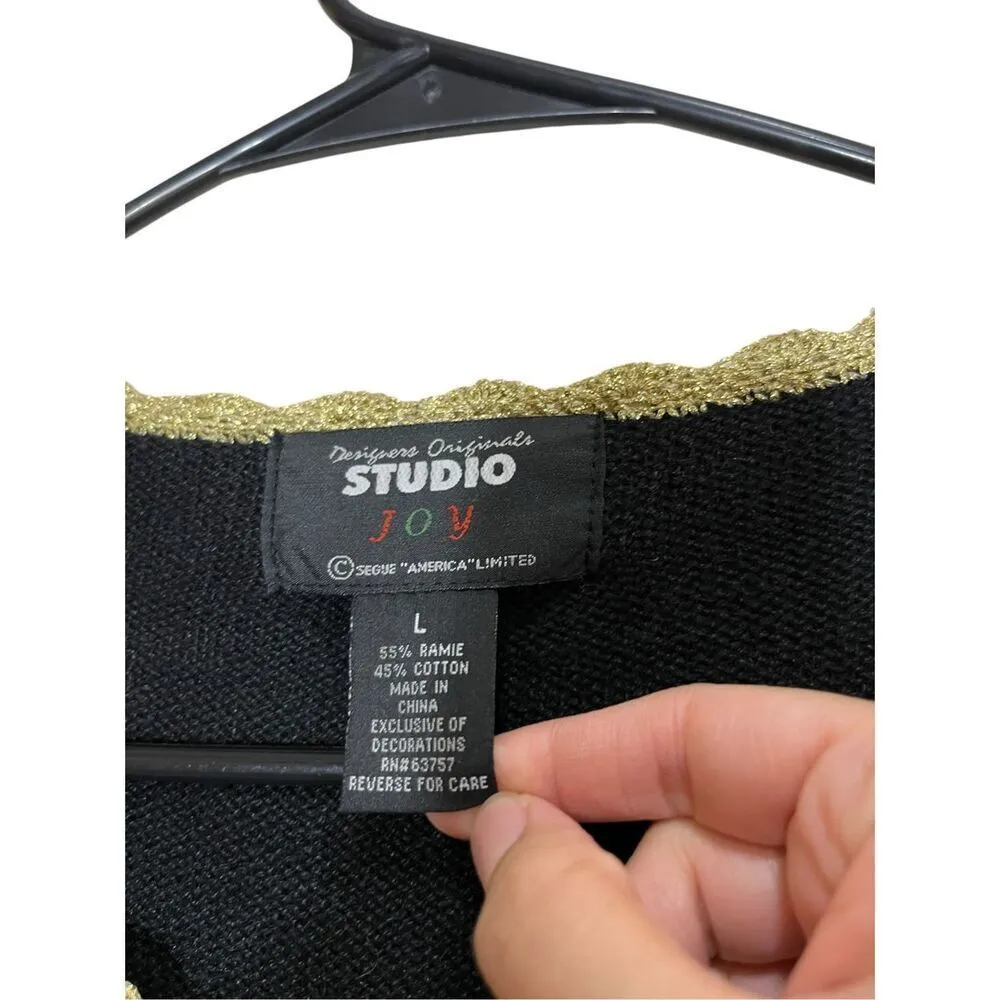 Vintage Ugly Christmas Sweater Designers Originals Studio Poinsettas L Black Size L - Image 4