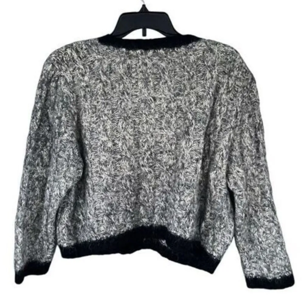 T3 VTG Lui Chantant Black Trim Cable Knit Button Up Cardigan Sweater Size S Gray - Image 7