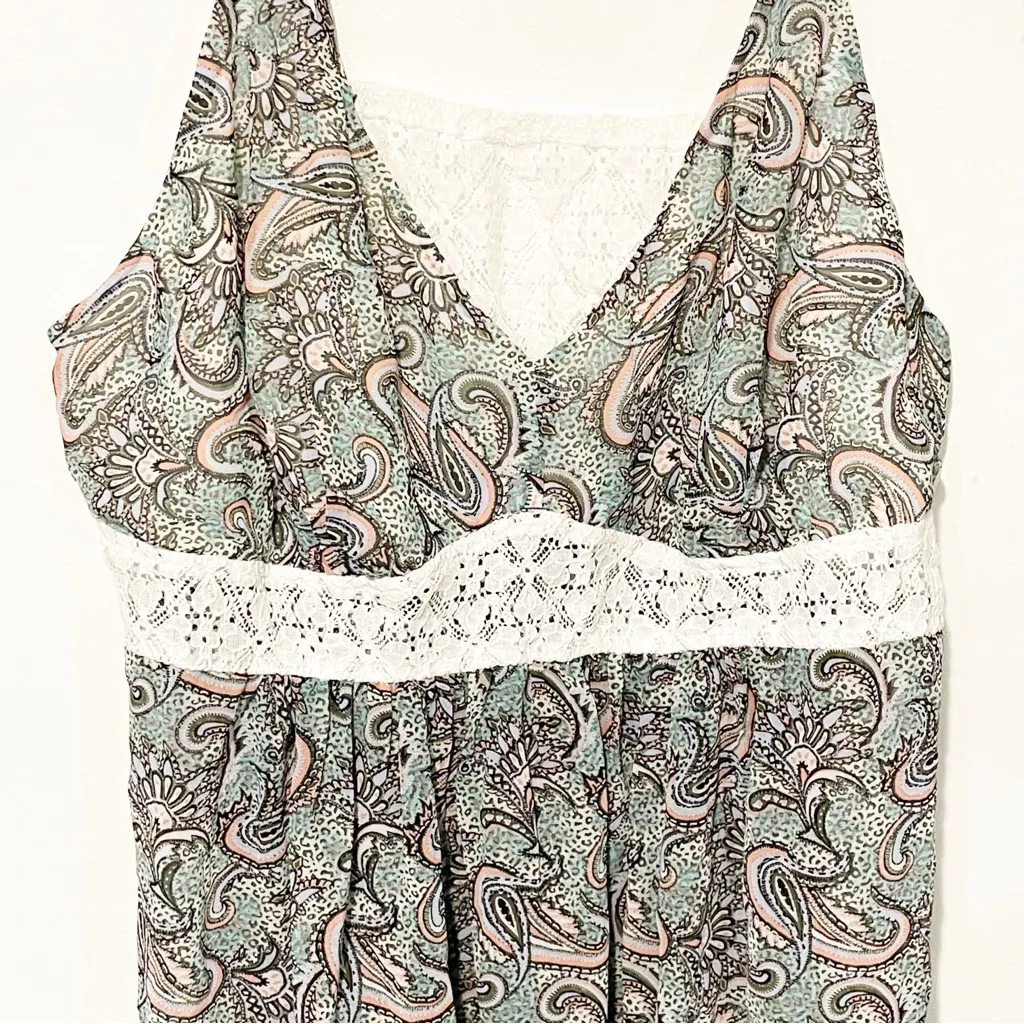 Cacique Plus‎ Size 22/24 Chemise Paisley Green White Lace Accents Pajama NEW - Image 2