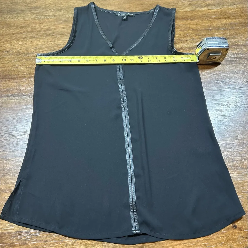 Saks Fifth Avenue Size S VNeck Faux Leather Trim Black Sleeveless Eloquent Top - Image 4