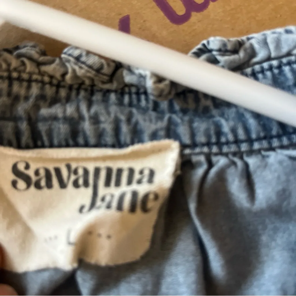 Savanna Jane Blue Ruffled Denim Top Size L Size L - Image 3