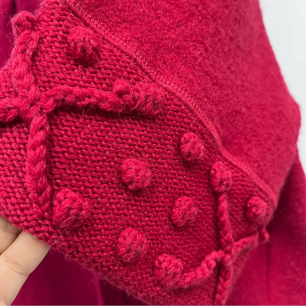 100% wool Vibrant Red Knitwear sweater cape detailed mock neck FLAWED - Image 9